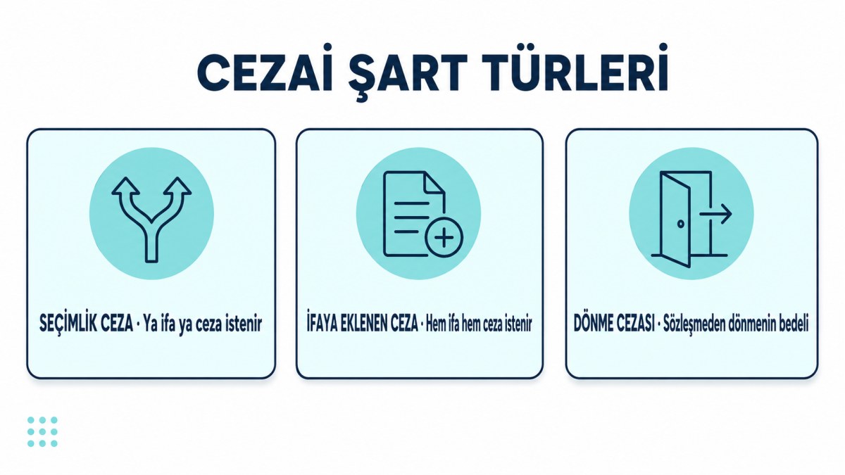 Cezai şart türleri: seçimlik ceza, ifaya eklenen ceza ve dönme cezası