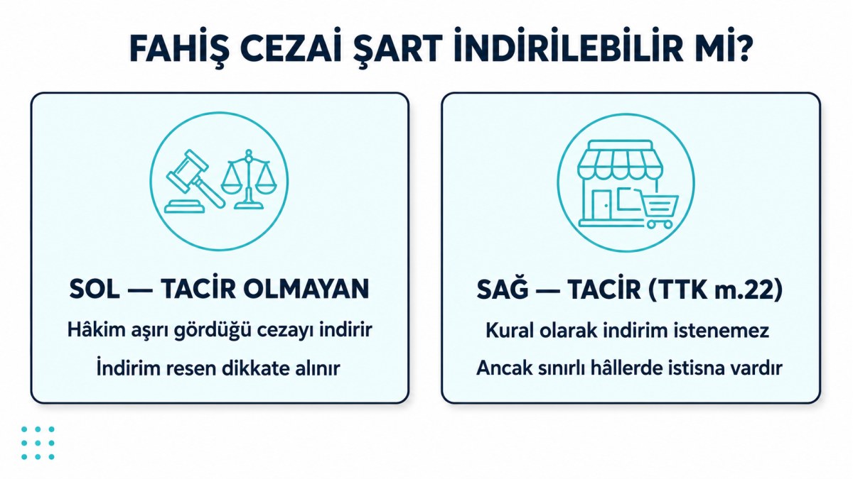 Fahiş cezai şartın indirilmesinde tacir olan ve olmayan taraf ayrımı (TTK m.22)